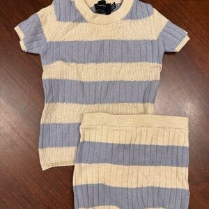 Kids Two-Piece Matching Knit Set in Light Blue and Cream